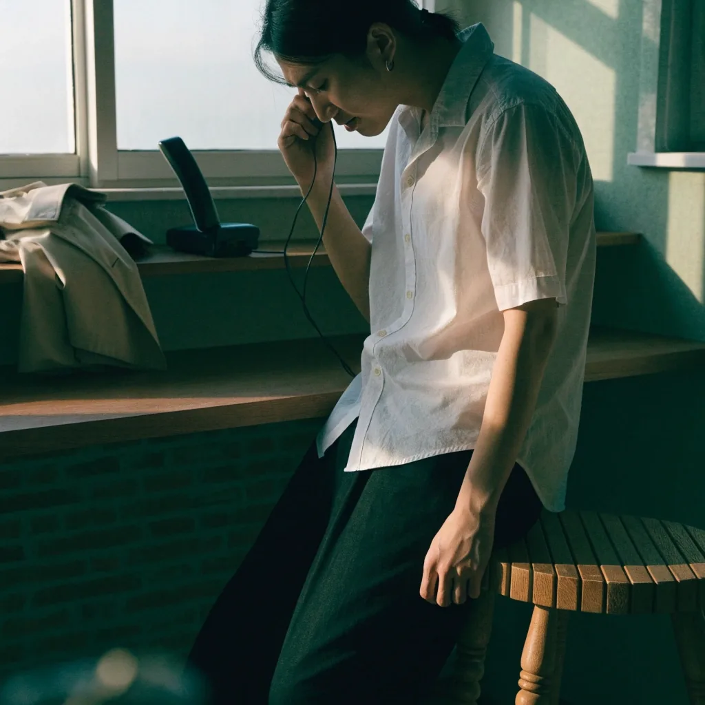 출근 전 이른 아침, 집 안에서 이어폰을 끼고 짧게 영어로 말하는 시간